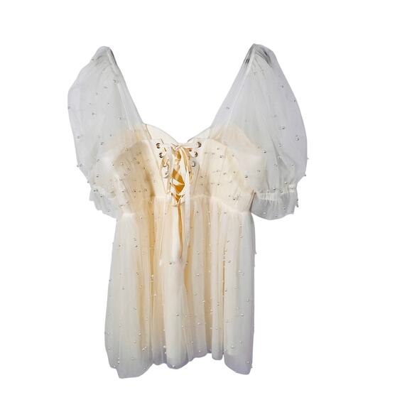 Ava Gowns Pearl Mini Dress Ivory Tulle Lace Up Back Coquette Bridal Size 16 New - Picture 6 of 16